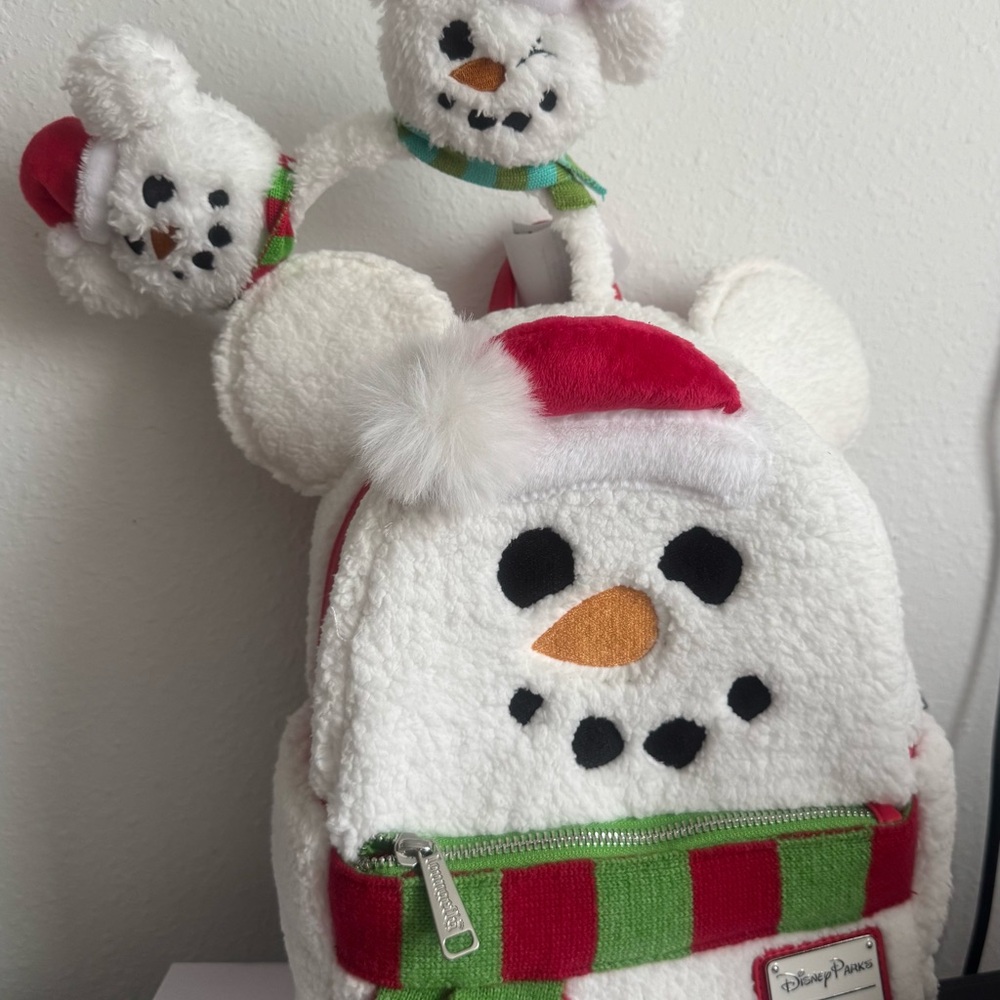 Disney Snowman Plush Backpack - White, Red, and Green